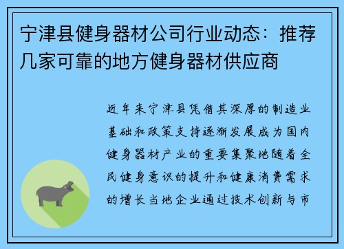 宁津县健身器材公司行业动态:推荐几家可靠的地方健身器材供应商